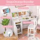 Wooden kids study desk and chair set in white with storage cabinet, bulletin board, and ample storage space for.