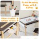 Kids art table set with paper roll, storage bins, and sturdy pine wood legs, perfect for drawing and creative play.