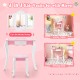 Kid's wooden vanity table set with detachable 3-panel acrylic mirror, pull-out drawer, and non-slip foot pads for.