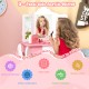 Kid's wooden vanity table set with 3-panel acrylic mirror, featuring a pull-out drawer and sturdy design for safe play.