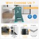Toddler kitchen stool helper in gray with adjustable footstep, anti-tipping feet, and safety rail for secure use.