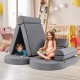 Gray 13-piece kids play couch with two children playing, featuring soft velvet covers for creative builds and active.