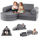 Convertible modular kids play couch in gray with 13 foam blocks, perfect for active play and easy cleaning.
