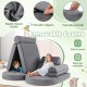 Gray 13-piece convertible modular kids play couch with removable covers, soft velvet suede, and portable handle for.