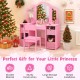 Kids vanity table and chair set in pink with removable mirrors and storage bins, perfect for little princesses.