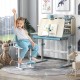 Height adjustable kids study desk in blue with tilt desktop, ideal for ages 3-12, featuring a hutch and large drawer.