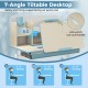 Height adjustable kids study desk with tilt desktop in blue, featuring 7-angle adjustment and safety design for ages.