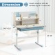 Height adjustable kids study desk in blue with tilt desktop, hutch, and large drawer for ages 3-12 years.