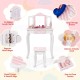 Kids vanity set in pink with tri-folding mirror, large storage drawer, and detachable design for easy use and.