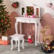 Kids vanity set in pink with tri-folding mirror, storage drawer, and makeup accessories, perfect for children's rooms.