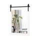 Wall-mounted mirror with a solid wood frame and black metal bracket, ideal for rustic decor in any room.