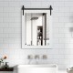 Wall mount mirror with white wood frame and black metal bracket, ideal for rustic decor in bathrooms or entryways.