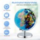 Illuminated world globe with a sturdy base, featuring detailed maps and 88 constellations for immersive learning.