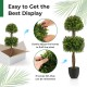 40-inch artificial boxwood topiary ball tree with dense leaves and weighted base, perfect for front porch or patio.