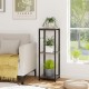 3-tier black and gray metal plant stand with anti-tipping device, perfect for displaying plants in corners.