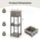 3-tier tall plant stand with drawer in gray, featuring open shelves and anti-tipping devices for safety and stability.