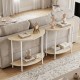 Half moon console table with oak finish, featuring a 2-tier design for storage, perfect for entryways and living rooms.