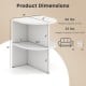 Half round end table with open shelves in white, measuring 15” x 15” x 19”, ideal for small spaces and versatile use.