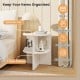 Half round end table in white with spacious top and 2 open shelves, perfect for small spaces in living room or bedroom.