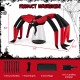Halloween inflatable spider with red tunnel light eyes, 10-ft span, and secure installation accessories for outdoor use.
