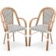 Hand-woven PE wicker outdoor French bistro chairs set of 2 with a wood-like frame, perfect for patio or backyard use.