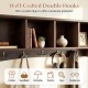 Wall-mounted brown coat rack with five double hooks and four compartments for storage, perfect for entryway.