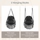 Hanging hammock chair in black with soft cushions, showcasing pivot and swing styles for versatile indoor or outdoor.
