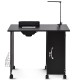Deluxe salon manicure table with black steel frame, electric downdraft vent, and locking cabinet for organized storage.