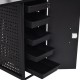 Deluxe salon manicure table with black steel frame and five removable plastic drawers for organized storage.