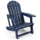 Navy blue HDPE Adirondack chair with cup holder features a wood-like texture, perfect for patio relaxation.