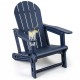 Blue HDPE Adirondack chair with cup holder features a wood-like texture, perfect for relaxing on the patio or poolside.