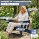 Blue HDPE Adirondack chair with cup holder features a spacious seat, ergonomic backrest, and realistic wood-like texture for patio use.
