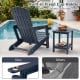 HDPE Adirondack chair in blue with a built-in cup holder, featuring a wood-like texture for outdoor relaxation.