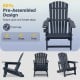 Blue HDPE Adirondack chair with cup holder features a wood-like texture and supports up to 330 lbs for outdoor relaxation.