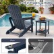 Blue HDPE Adirondack chair with built-in cup holder, featuring a wood-like texture, ideal for outdoor relaxation by the pool.