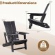 Black HDPE outdoor Adirondack chair features a curved backrest, wide armrests, and a built-in cup holder for comfort.