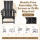 Black HDPE outdoor Adirondack chair with cup holder features a curved backrest and hassle-free assembly for easy setup.