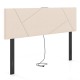 Geometric upholstered headboard in beige for full and queen size beds, featuring charging ports and rubber wood legs.