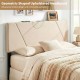 Geometric upholstered headboard in beige for full and queen beds, featuring charging ports and soft sponge filling.