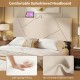 Beige geometric upholstered headboard with soft sponge filling and USB ports, perfect for full and queen size beds.