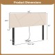 Beige geometric upholstered headboard dimensions for full and queen size beds, featuring charging ports and rubber wood.