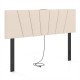 Geometric upholstered headboard in beige with rubber wood legs, featuring USB and AC outlets for convenient charging.