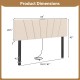 Beige geometric upholstered headboard for queen and full size beds, featuring rubber wood legs and charging ports.