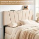 Geometric upholstered headboard in beige for queen and full size beds, featuring USB and Type-C ports for charging.