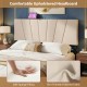 Geometric upholstered headboard in beige with soft sponge filling and USB ports, ideal for queen and full size beds.