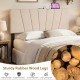 Geometric upholstered headboard in beige with rubber wood legs, featuring USB and Type-C ports for convenient charging.