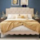 Beige rivet tufted upholstered headboard for queen and full size beds, featuring USB and type-C ports for charging.