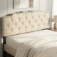 Beige rivet tufted upholstered headboard for queen and full size beds, featuring USB and type-C charging ports.