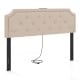 Tufted upholstered headboard in beige with USB and AC outlets, suitable for queen and full size bed frames.