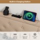 Tufted beige headboard with built-in charging station, featuring AC outlets and USB ports for convenient device.